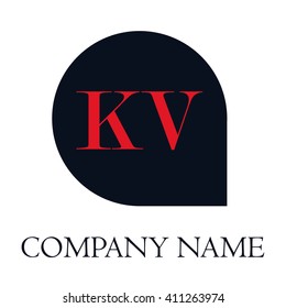 KV Letters red , Abstract black background logo, Design identity in shape, Alphabet letter