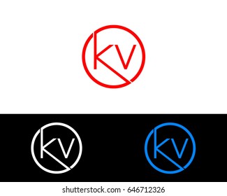 Kv Logo. Letter Design Vector with Red and Black Gold Silver Colors