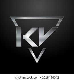 KV Logo, Metal Logo, Silver Logo, Monogram, Polygon
