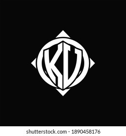 Monograma del logotipo KV círculo aislado redondeado con forma de brújula sobre fondo negro