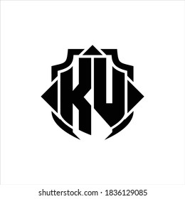 Monograma del logotipo de KV con línea de protección y plantilla de diseño de 3 flechas sobre fondo blanco