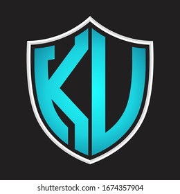 KV Logo monogram with shield shape isolated blue colors on outline design template