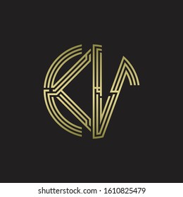 KV Logo monogram triple ribbon style line design template isolated with gold color