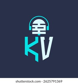 KV Microphone Logo Design for Audio, Music, and Podcast Branding - Letter KV Logo Professional Vector Illustration for Creative Industries