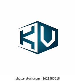 KV monogram logo with hexagon shape and negative space style ribbon design template