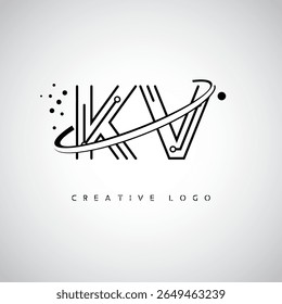 Logotipo de Monograma de Órbita KV - Marca de Letra Mínima Futurista com Linha de Arte Circular, Pontos Inspirados na Tecnologia e Conceito de Movimento Espacial para Identidade de Marca Moderna