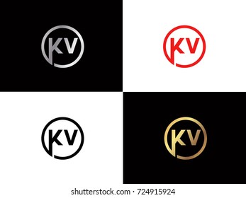KV text gold black silver modern creative alphabet letter logo design vector icon

