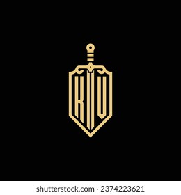 KV vintage shield and sword initial logo in high quality professional design that will print well across any print media