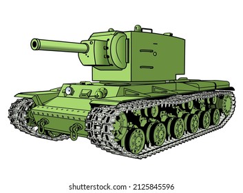 KV-2 sowjetischer schwerer Sturmtank, Vektorgrafik auf weißem Hintergrund.
