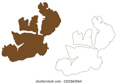 Kvaloya island (Kingdom of Norway) map vector illustration, scribble sketch Tromso or Sallir map