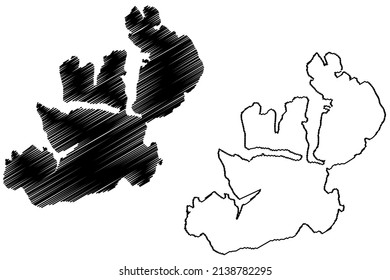 Kvaloya island (Kingdom of Norway) map vector illustration, scribble sketch Tromso or Sallir map