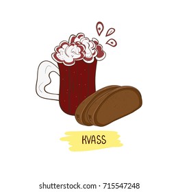 Kvass. Drink. Mug and bread. Can be used as a logo, emblem. Sketch, doodle