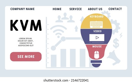 KVM - Keyboard Video and Mouse acronym. business concept background.  vector illustration concept with keywords and icons. lettering illustration with icons for web banner, flyer, landing pag