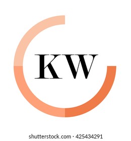 KW business logo icon design template elements. Orange color vectors. Design identity in circle. Alphabet letter