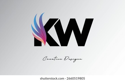 KW Feather Gradient Logo – Monograma de ala elegante para marca moderna y diseño de identidad visual