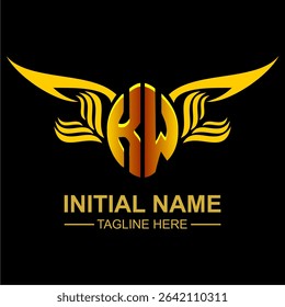 KW Golden Wing Emblem Logo with elegant gold wings, sleek and modern design. Ideal for branding, creative projects, luxury businesses, or artistic ventures.