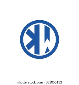 KW initial letters circle business logo blue