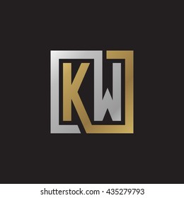 KW initial letters looping linked square elegant logo golden silver black background