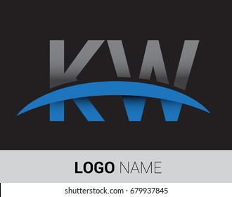 KW initial logo company name colored grey and blue swoosh design.