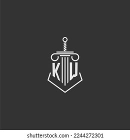 KW firma de ley de monograma inicial con diseño de logo de espada y pilar