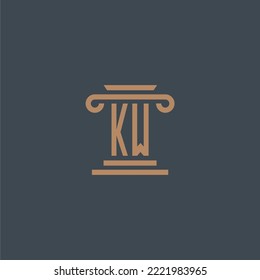 Monograma inicial de KW para el logo de la firma de abogados con diseño de hitos