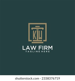 Logotipo de monograma inicial de KW para la firma de abogados con diseño de hitos en cuadrado creativo