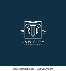 KW Initial-Monogramm-Logo für Rechtsanwälte mit Säulendesign auf kreativem Platz