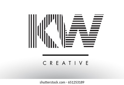 KW K W Black and White Letter Logo Design with Vertical and Horizontal Lines.