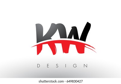 KW K W Brush Logo Letters Design with Red and Black Colors and Brush Letter Concept.