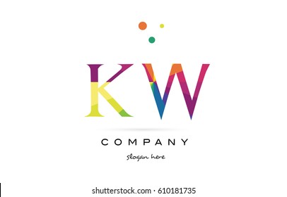 kw k w  creative rainbow colors colored alphabet company letter logo design vector icon template