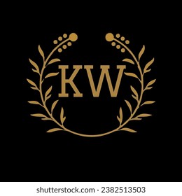 KW letter branding logo design with leaf.