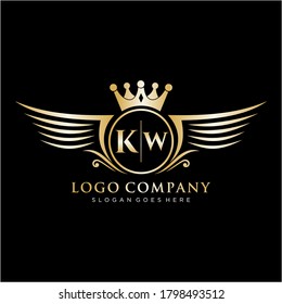 KW Letter Initial with Royal Wing Logo Template.