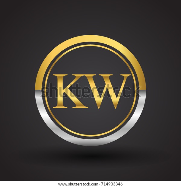Kw Letter Logo Circle Gold Silver Stock Vector (Royalty Free) 714903346
