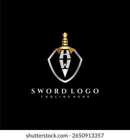 Letra KW monograma de luxo para imagem estilo escudo e espada