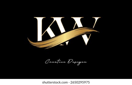 KW Letter Monogram Logo – Elegant Gold Brush Stroke Letter mark for Luxury Branding, Fashion, Boutique  Premium Identity Design
