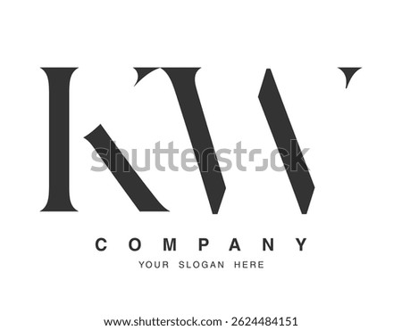 KW logo design. Initial letter k and w serif font style. Creative classic company name typography. Trendy logotype or identity. Vector illustration.
