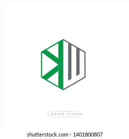 KW Logo Initial Monogram Negative Space Design Template With Dark Green and Grey color