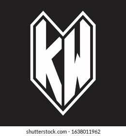 KW Logo monogram with emblem line style isolated on black background