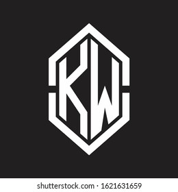 KW Logo monogram with hexagon shape and outline slice style with black and white