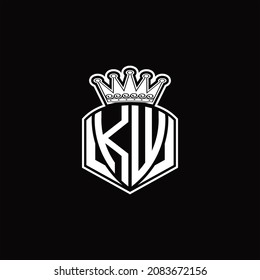 KW Logo monogram with luxury emblem shape and crown design template on black background