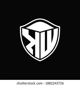 KW Logo monogram shield shape with outline rounded design template on black background