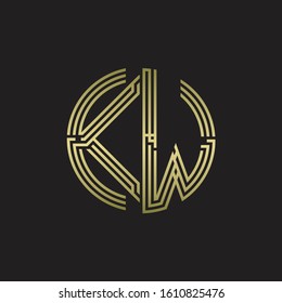 KW Logo monogram triple ribbon style line design template isolated with gold color