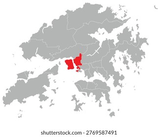 Kwai Tsing District Highlighted on Hong Kong Map Vector Illustration