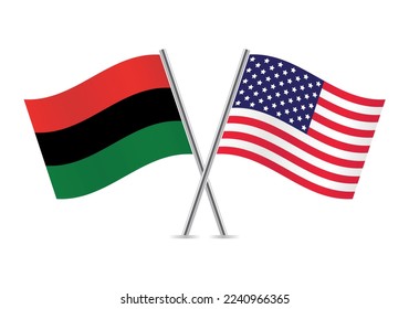 Kwanzaa and America crossed flags. Pan-African and American flags on white background. Vector illustration.