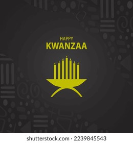 Kwanzaa background. Traditional african american ethnic holiday design concept with a burning candles and ornament. Vector illustration.