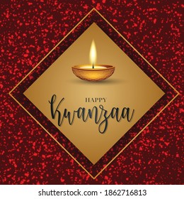 Kwanzaa banner or poster. Traditional african american ethnic holiday design concept with red glitter and candles. Vector illustration.