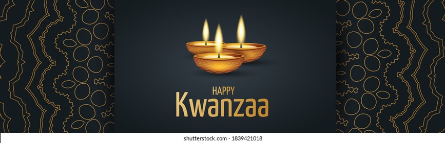 Kwanzaa banner. Traditional african american ethnic holiday design concept with a burning candles and ornament. Vector illustration.