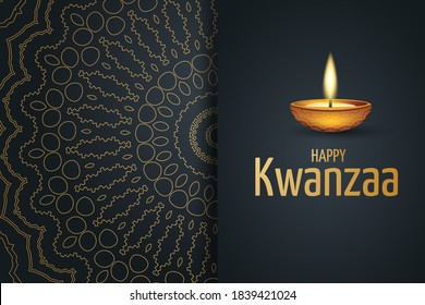 Kwanzaa banner. Traditional african american ethnic holiday design concept with a burning candle and ornament. Vector illustration.