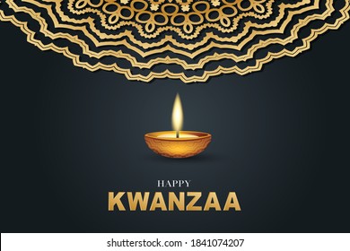 Cartel de Kwanzaa. El concepto tradicional de feriado étnico afroamericano con una candela ardiente y adorno. Ilustración vectorial.