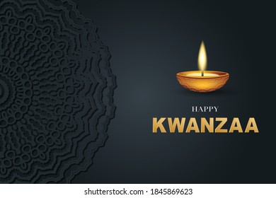 Kwanzaa banner. Traditional african american ethnic holiday design concept with a burning candle and ornament. Vector illustration.